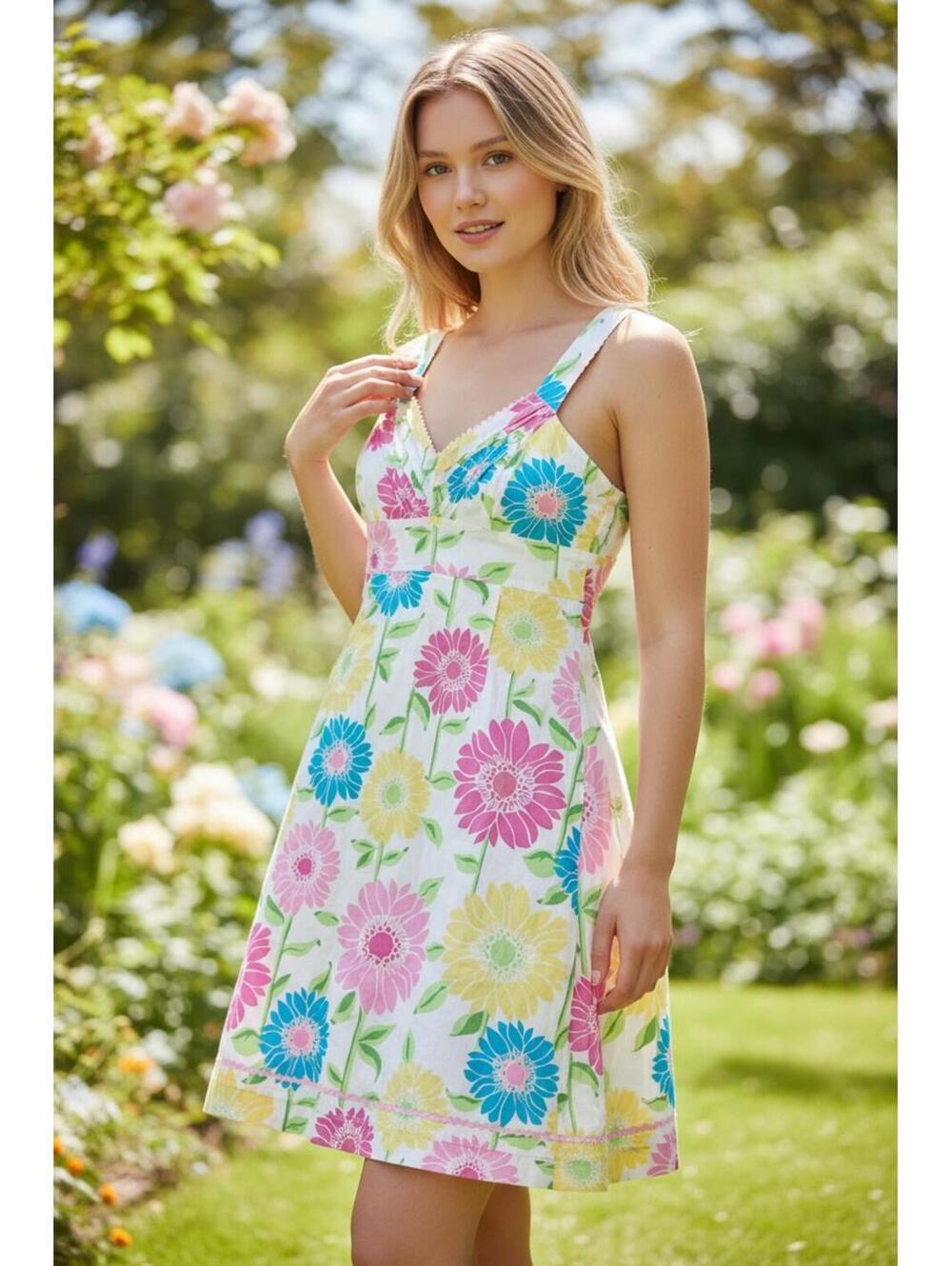 LILLY PULITZER Kinsey Floral Flower ALine Cotton Dress Sz 14